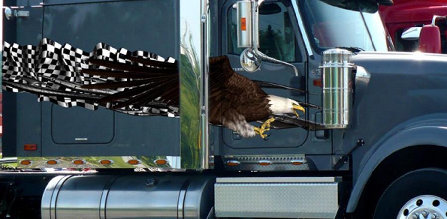 checkered flag bald eagle large decal on semi truck